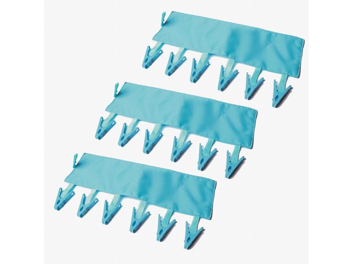 2026-linjou 3 Clip De Colgar Portátil Secador De Ropa Viaje 6 Pinzas Plegable Azul