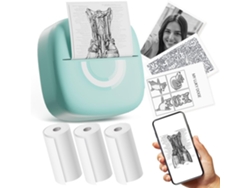 Impresora Térmica Portátil Bluetooth Con 3 Rollos De Papel De Impresión, Compatible Con Ios Y Android, Color Azul GERTIZ