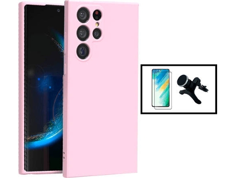 Kit Carcasa + Protector de Pantalla GorilaGlass + Soporte Magnético con Pernas Samsung Galaxy S22 Ultra 5G G4M Rosa
