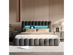 Cama King Size 180x200 Con Almacenaje Hidráulico - Cama Matrimonial Led Con Luz Rgb, Carga Usb Y Cabecera Tapizada En Negro