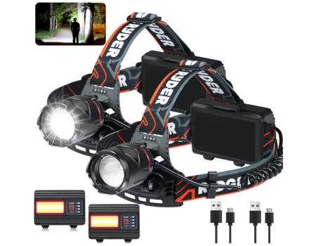 Linterna Frontal Led Recargable Lámpara de Cabeza con Zoom Impermeable 3 4 Modos 135 Ajustable para Exploración al Aire Libre Ciclismo Pesca TURMIN