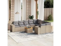 Conjunto de sofá de jardín de 10 piezas con cojines, mimbre sintético beige, Dkd Home Decor