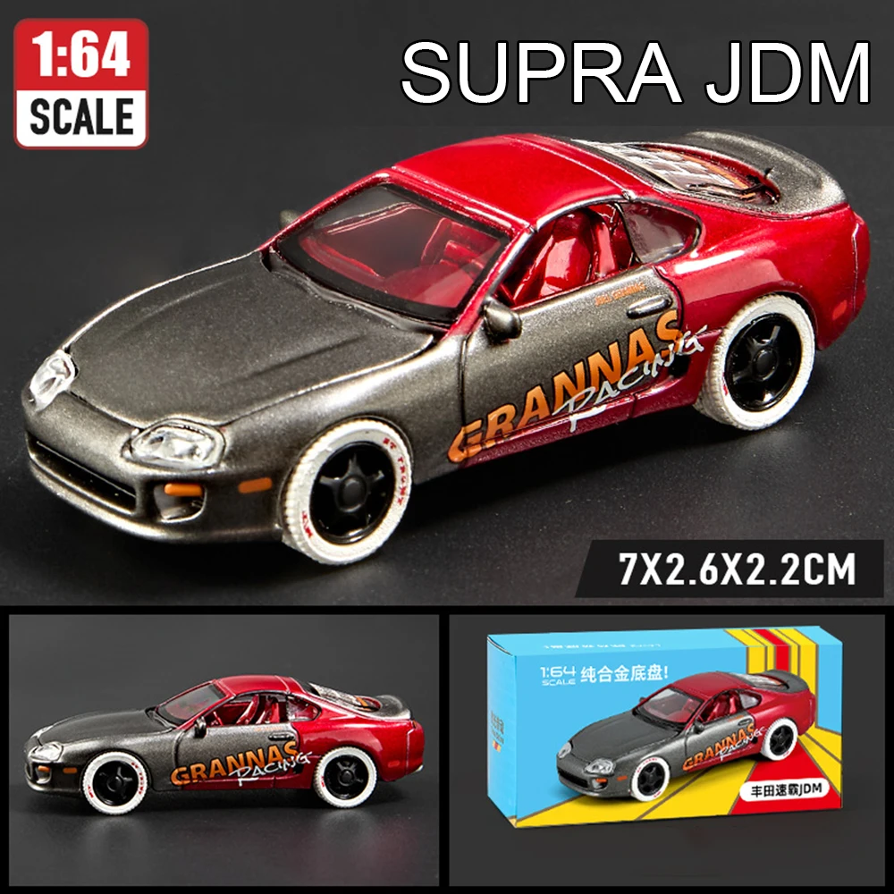 (Rojo y Gris JDM) 1:64 - Coche deportivo en miniatura, carrocería de aleación, robusto y duradero, juguete para niños