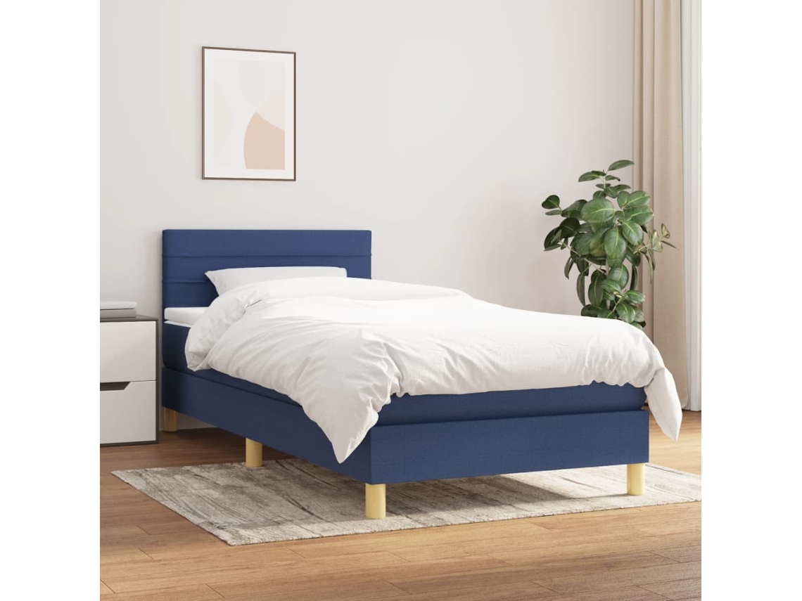 Estructura De Cama Con Muelles/Colchón 100X200 Cm Tela Azul