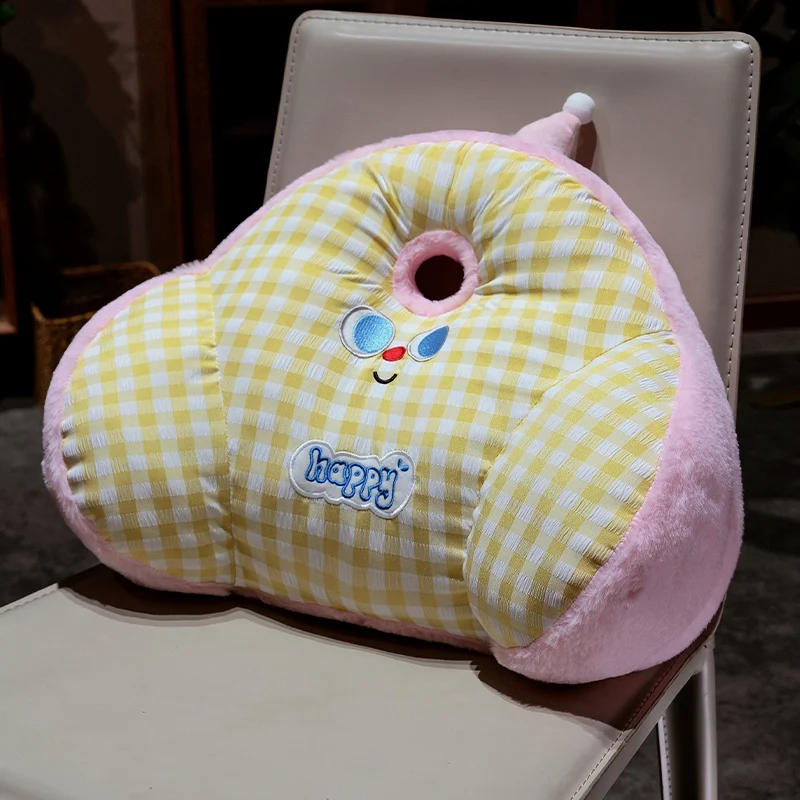 (amarillo Y Rosa, 40 Cm) Almohada De Conejito A Cuadros Para Adultos, Cojín Adorable