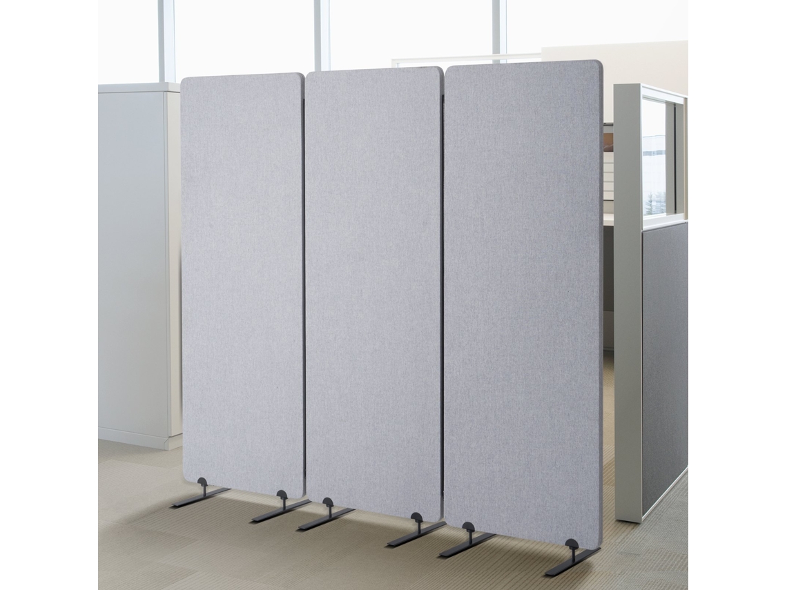 VEVOR Biombo de 3 Paneles 1840 x 350 x 1655 mm Poliéster PET Insonorizado Gris