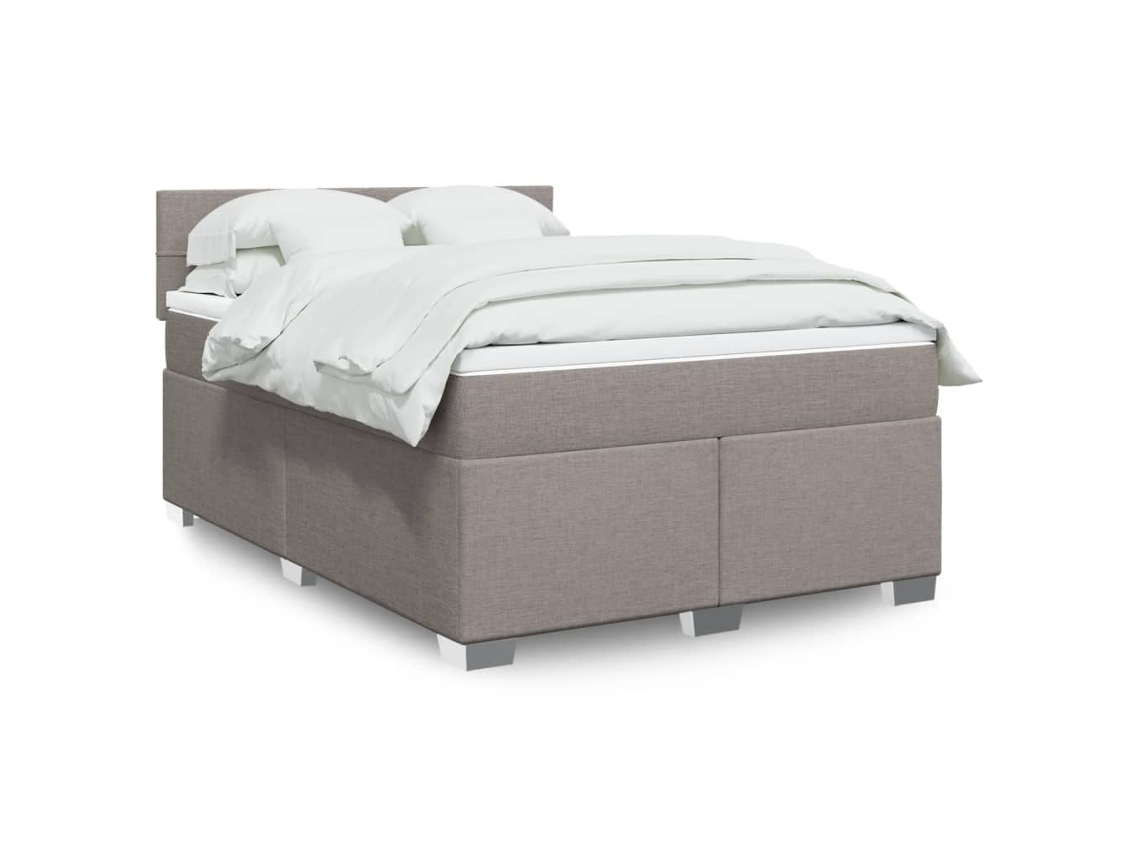 Cama Box Spring Con Colchón Tela Gris Taupe 160x200 Cm