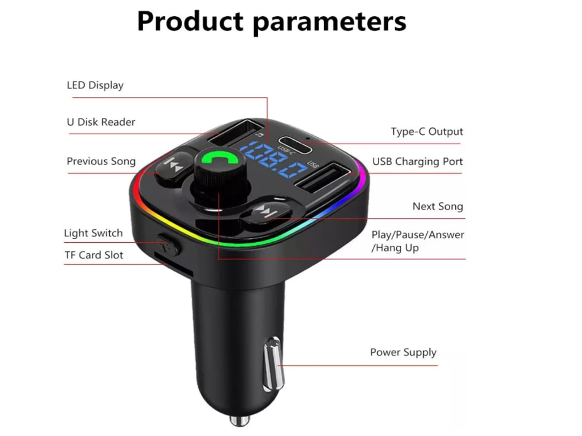 Adaptador de transmisor de radio de coche FM inalámbrico Bluetooth Llamadas manos  libres Kit de coche