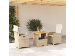Juego de comedor de jardín de 3 piezas con cojines de mimbre beige de DKD Home Decor