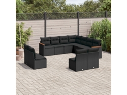 Conjunto de sofá de jardín de 11 piezas con cojines de mimbre sintético negro de DKD Home Decor