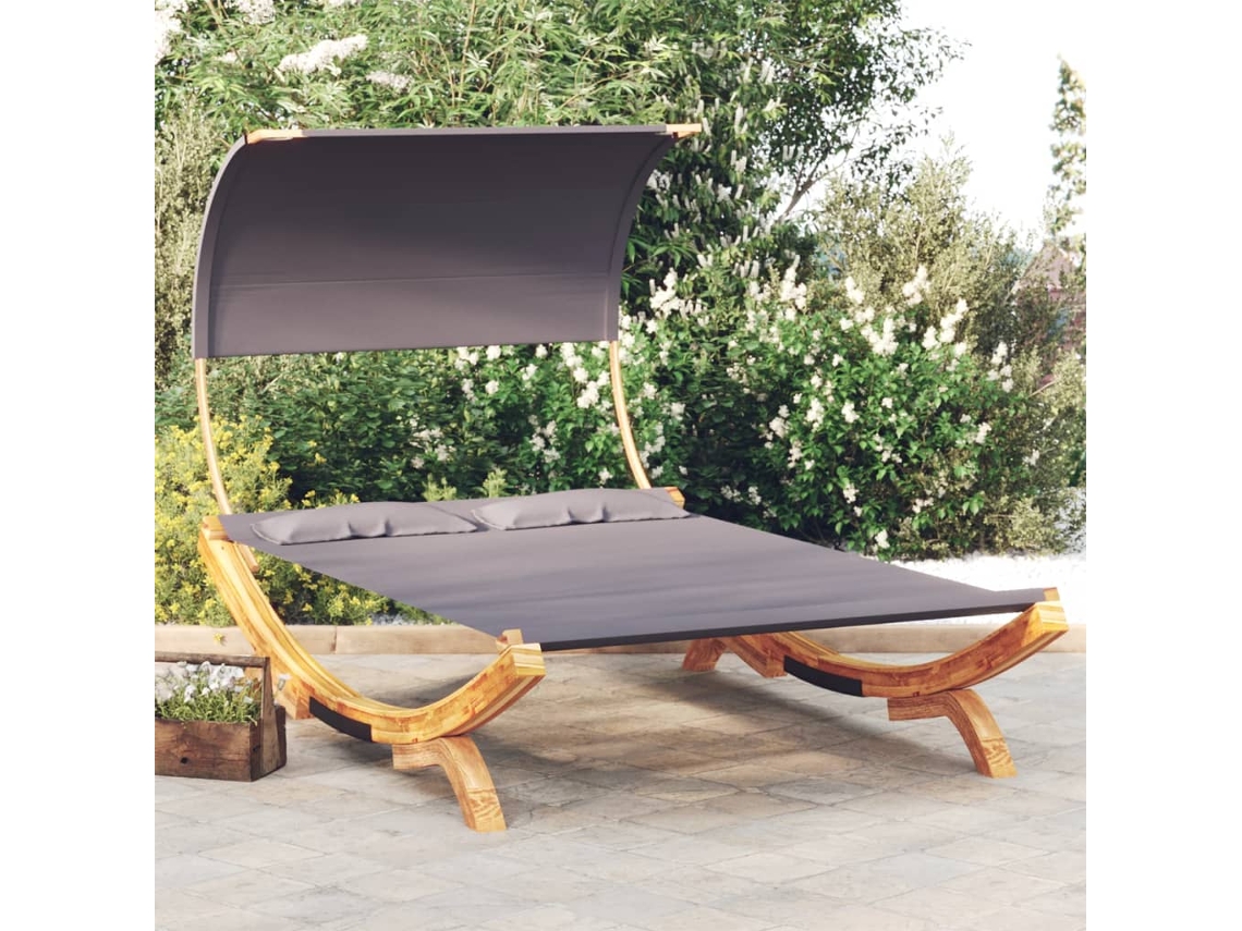 Tumbona Con Dosel Madera Curvada Gris Antracita 165x203x126 Cm