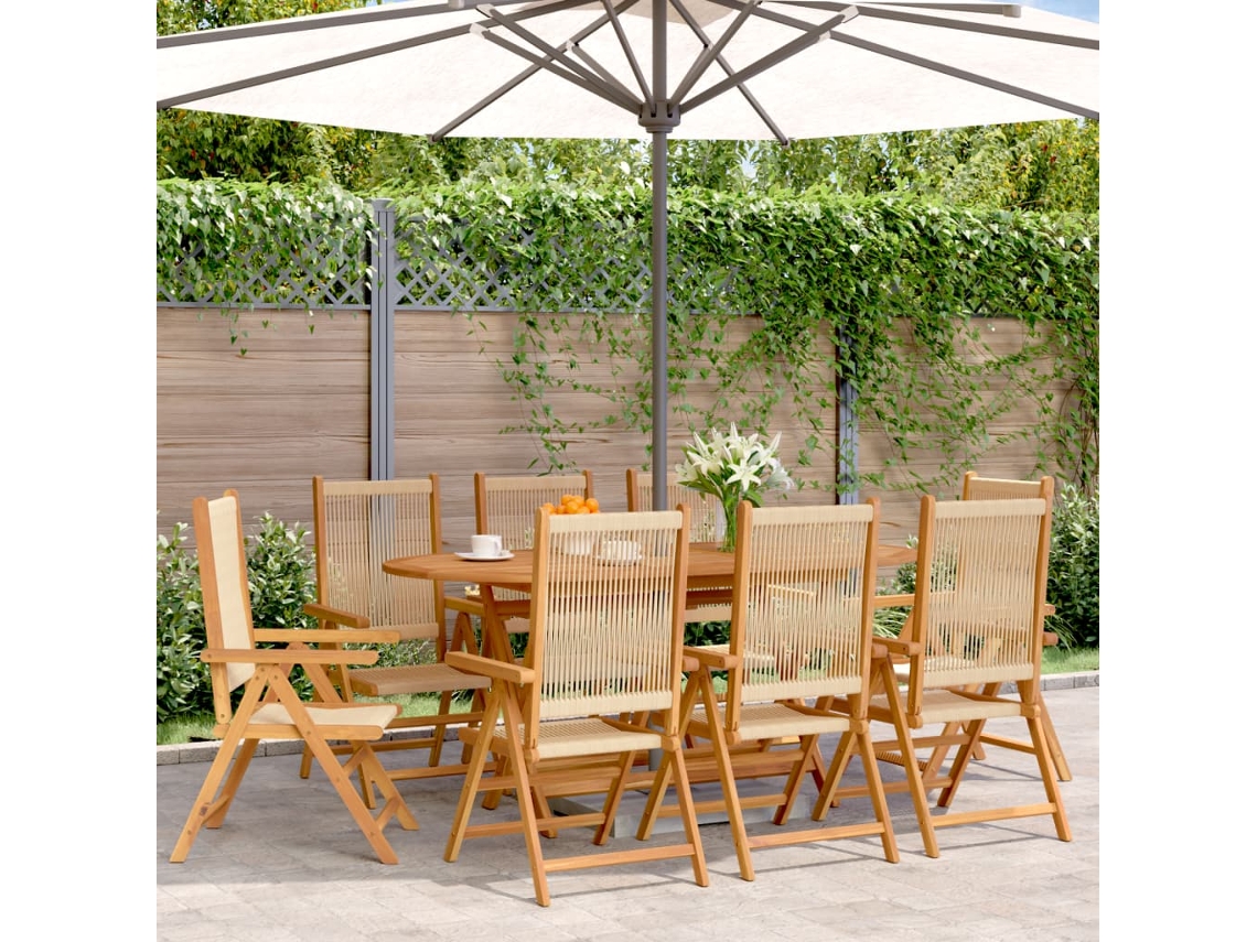 DKD Home Decor - Juego de 8 sillas de jardín reclinables de madera maciza de acacia, color beige