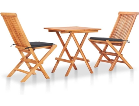 Conjunto 3 Conjunto de comedor de jardín VIDAXL Antracita Teca (60x60x65 cm)