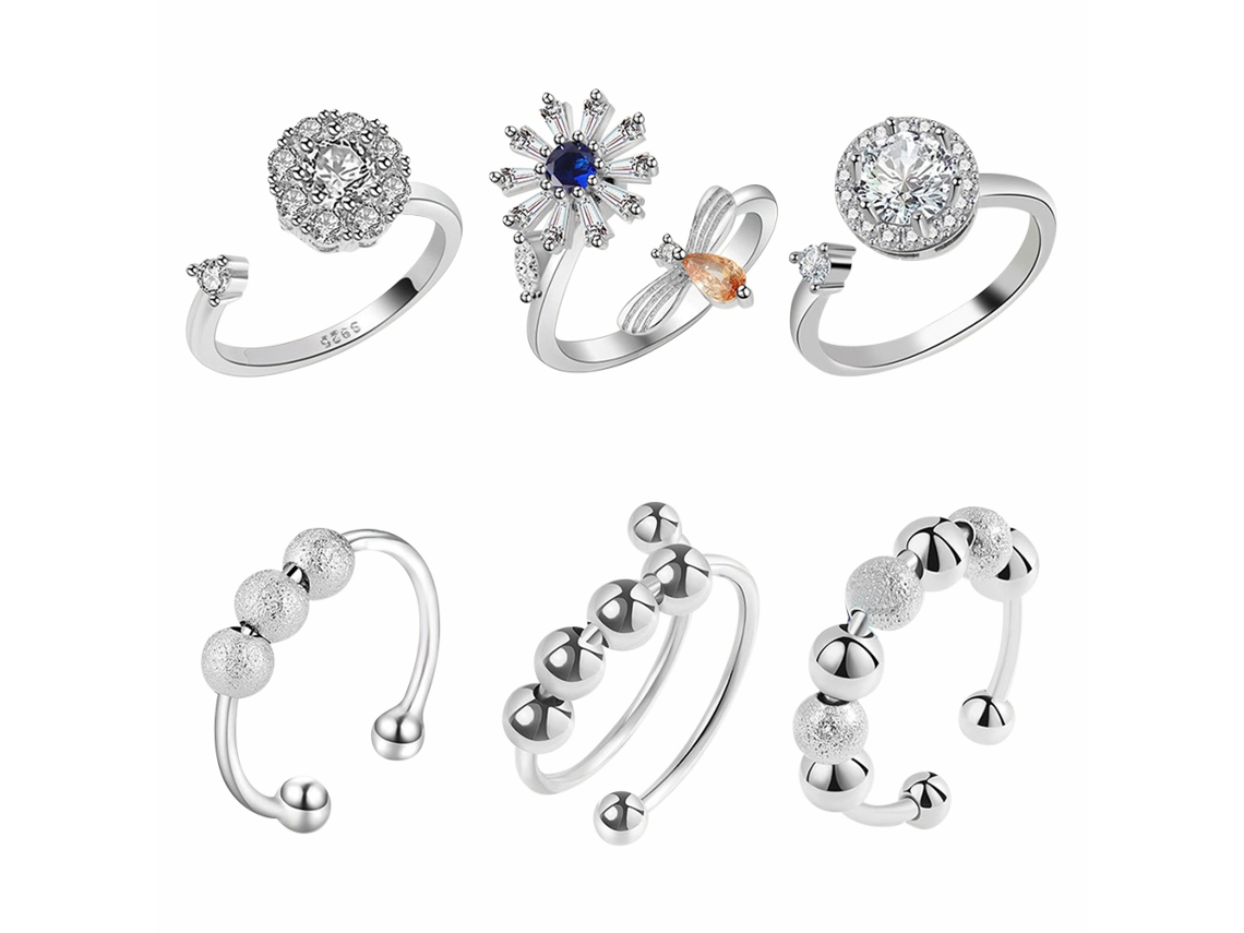 6 Anillos Giratorios Ajustables, Unisex, Antiestrés, Regalo De Cumpleaños