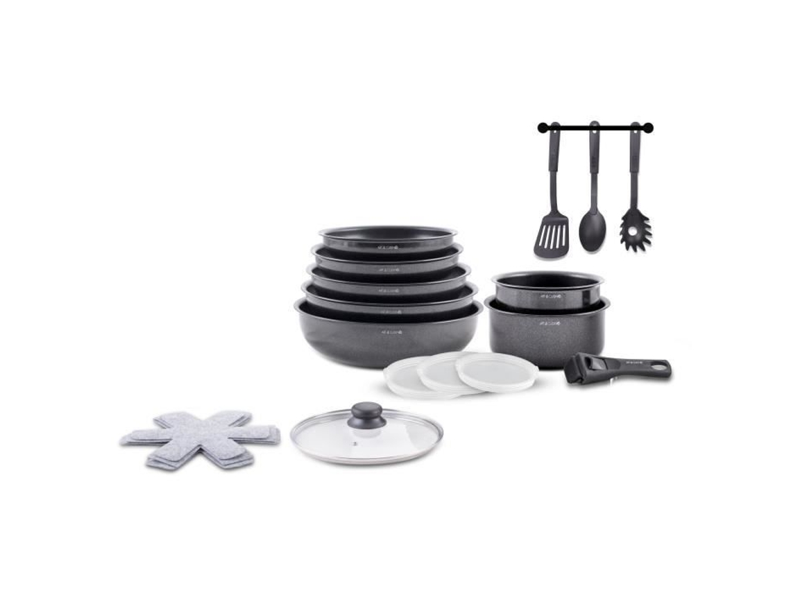 Juego de utensilios de cocina para todo tipo de cocinas, incluida inducción, Art Cuisine Ac1824, aluminio, 18 piezas, antiadherente, mango extraíble.