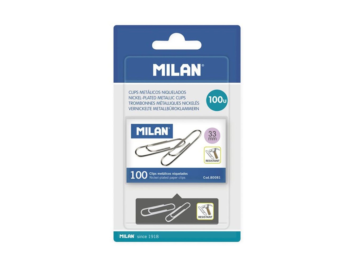 Blister 1 Caja De 100 Clips Metálicos 33mm Milan CONFORHOME