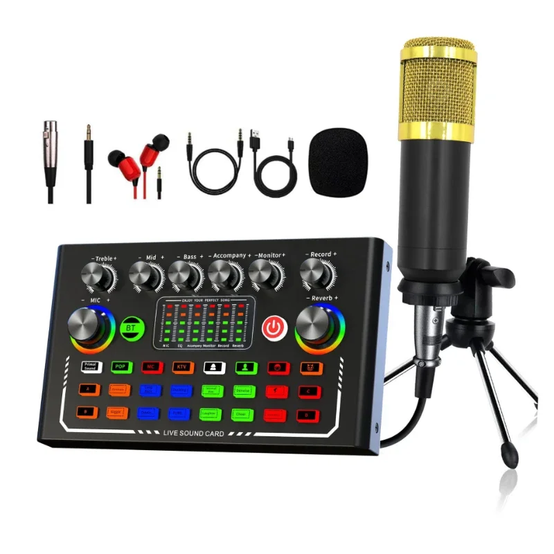 Kit con micrófono BM800 y tarjeta de sonido F009, compatible con PCs, ordenadores, etc.