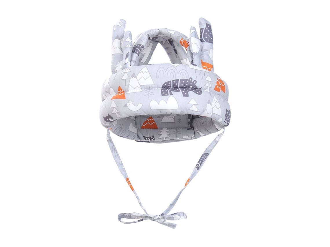 Capacete Para Bebê Proteção Choque Respirável Macio Para Rastejar Andar Cinza