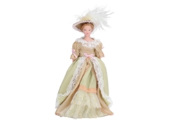 Figura de cerámica en miniatura para casa de muñecas, escala 1:12, con elementos giratorios y soporte.