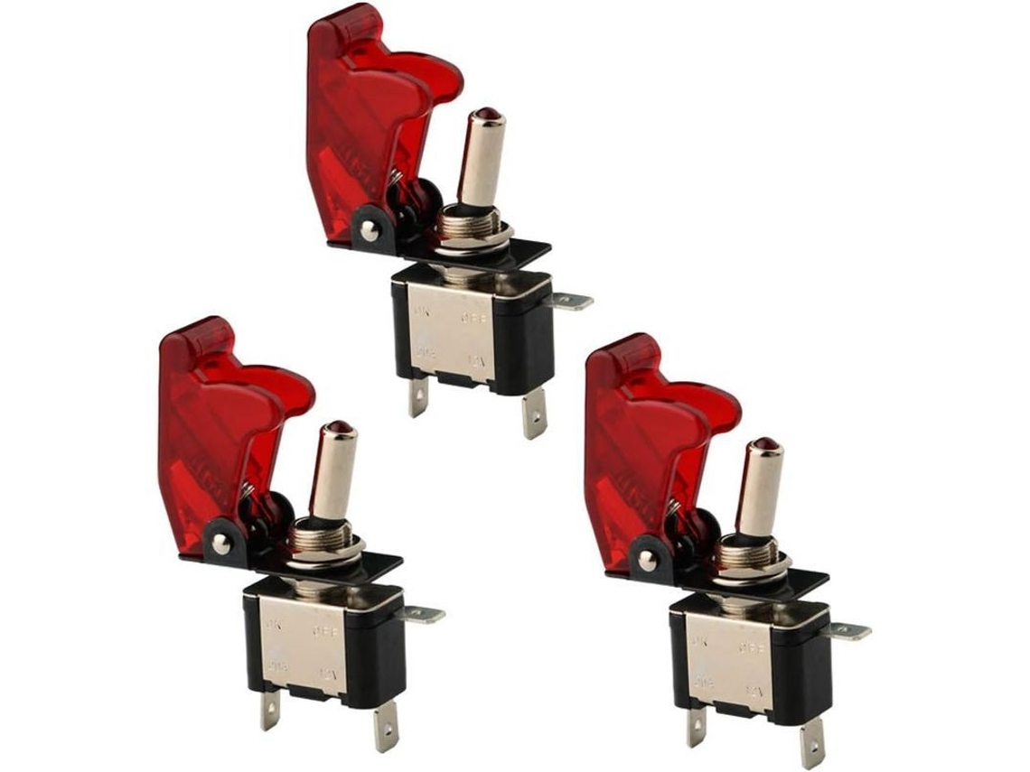 2026-interruptor De Palanca Led 12v 20a Spst On/off Con Cubierta Roja, 3 Piezas Para Automóvil
