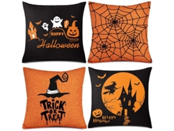 2026-30504-fundas De Almohada De Halloween De Lino 4 Piezas 45x45 Cm Naranja Y Negro Con Diseños Únicos