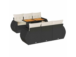 Conjunto de 7 sofás de jardín con cojines, mimbre, negro, MAISON EXCLUSIVE (7 piezas)