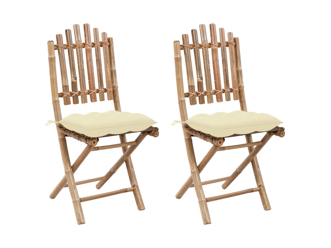 Sillas de jardín plegables de bambú DKD Home Decor con cojines, 2 unidades