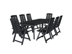 Conjunto de comedor exterior de plástico de 9 piezas, antracita, DKD Home Decor