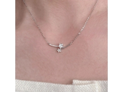 Colgante De Estrella Géminis De Plata De Ley 925 (oro Blanco) Con Collar De Cristal Chapado En Oro Blanco - Estilo Coreano Dulce Y Elegante