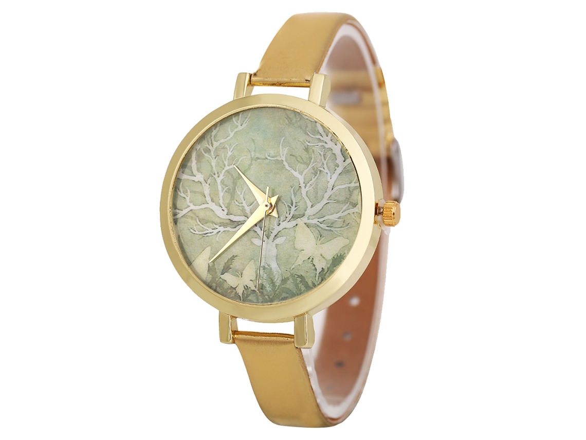 Reloj De Pulsera De Cuarzo Para Mujer Con Correa Redonda Analógica De Cuero, Amarillo, Regalo Exquisito.