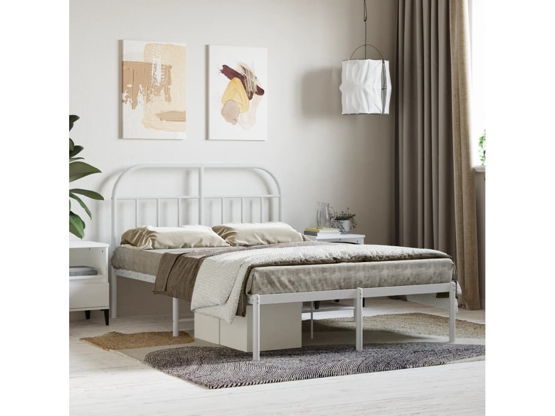 Estructura Cama Sin Colchón Con Cabecero Metal Blanco 120x200cm