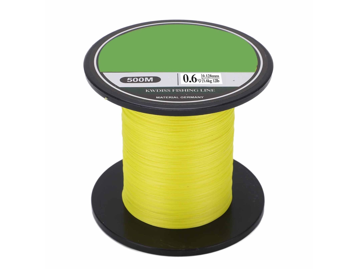 Hilo de pesca de 8 hebras, 500 m, PE, amarillo, ultrarresistente.