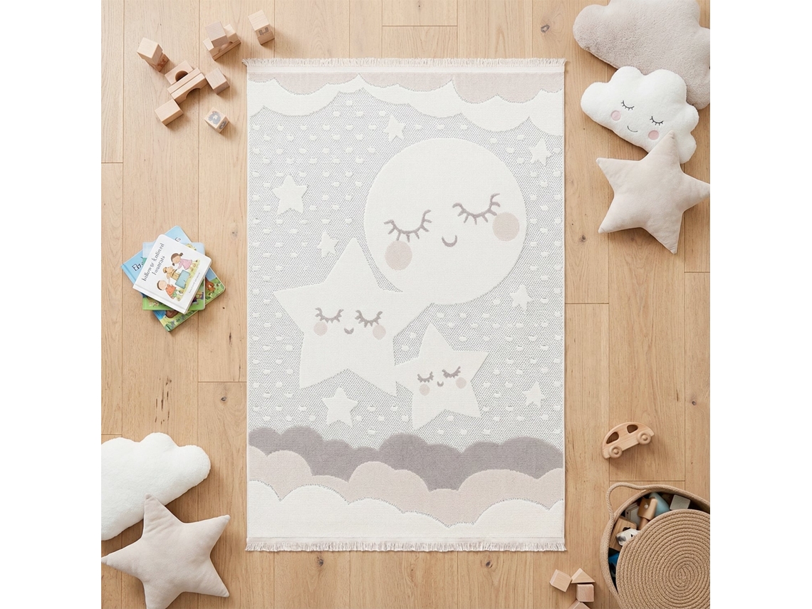 Rugura - Alfombra Infantil Habitación 160x230cm Niña Niño Con Nubes, Estrellas, Arcoiris, Animales Y Montañas
