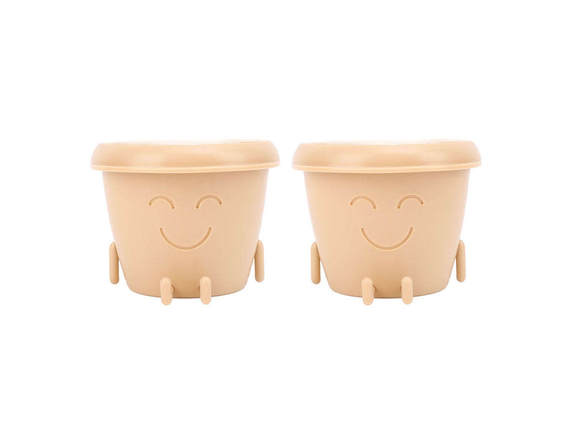 Maceta pequeña con patas rectas y suculentas con drenaje, bonita y divertida maceta de plástico para plantas de interior, cactus beige.