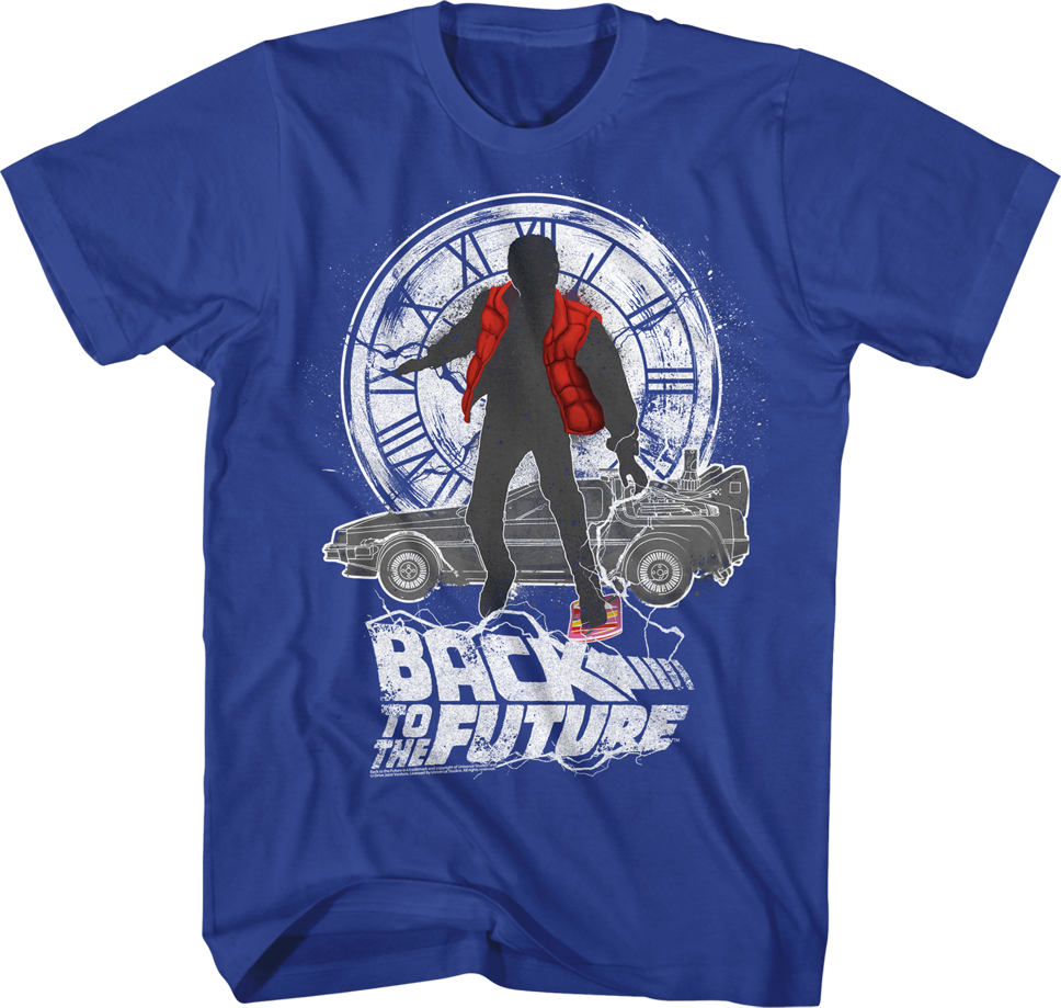 Camiseta Unisexo DEEPSTONE Marty McFly Delorean Clock Tower Back to the Future Azul real (L)