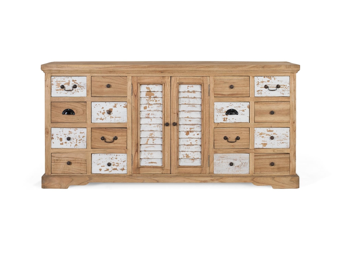 Aparador rústico de madera maciza de mindi con 12 cajones y 2 puertas. Giner y Colomer