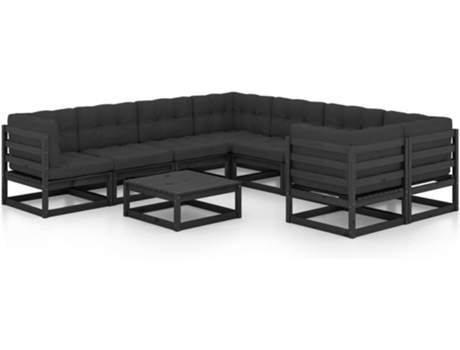 Conjunto 9 de muebles de jardín VIDAXL con cojines madera pino negro