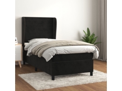Cama Box Spring Con Colchón Cuero Sintético Negro 90x190 Cm
