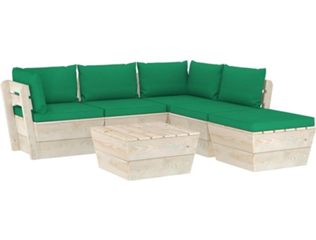 vidaXL Muebles de jardín de palets 6 piezas y cojines madera de abeto