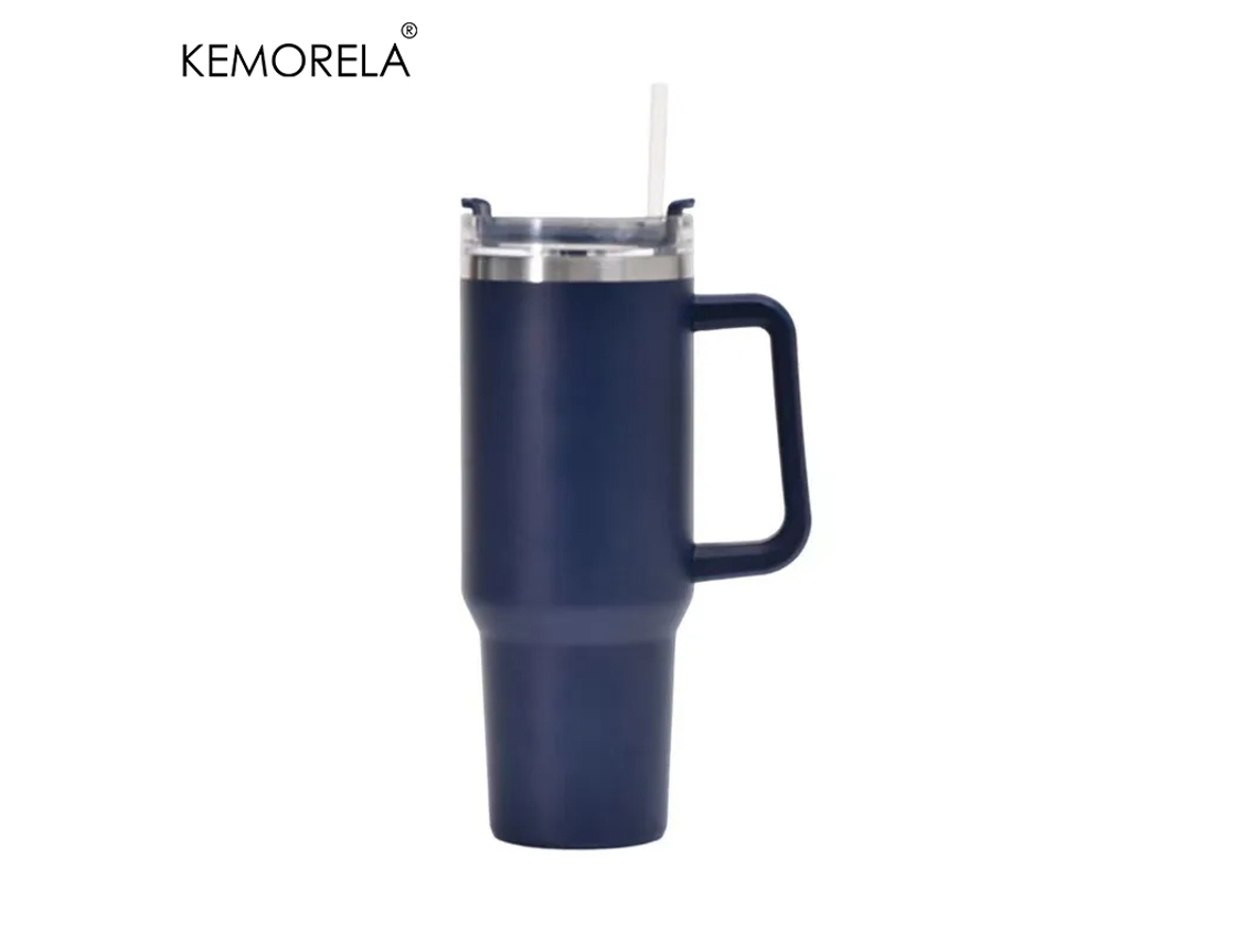 Botella térmica de acero inoxidable de 1200 ml con funda protectora y pajita. Mdug (azul oscuro)