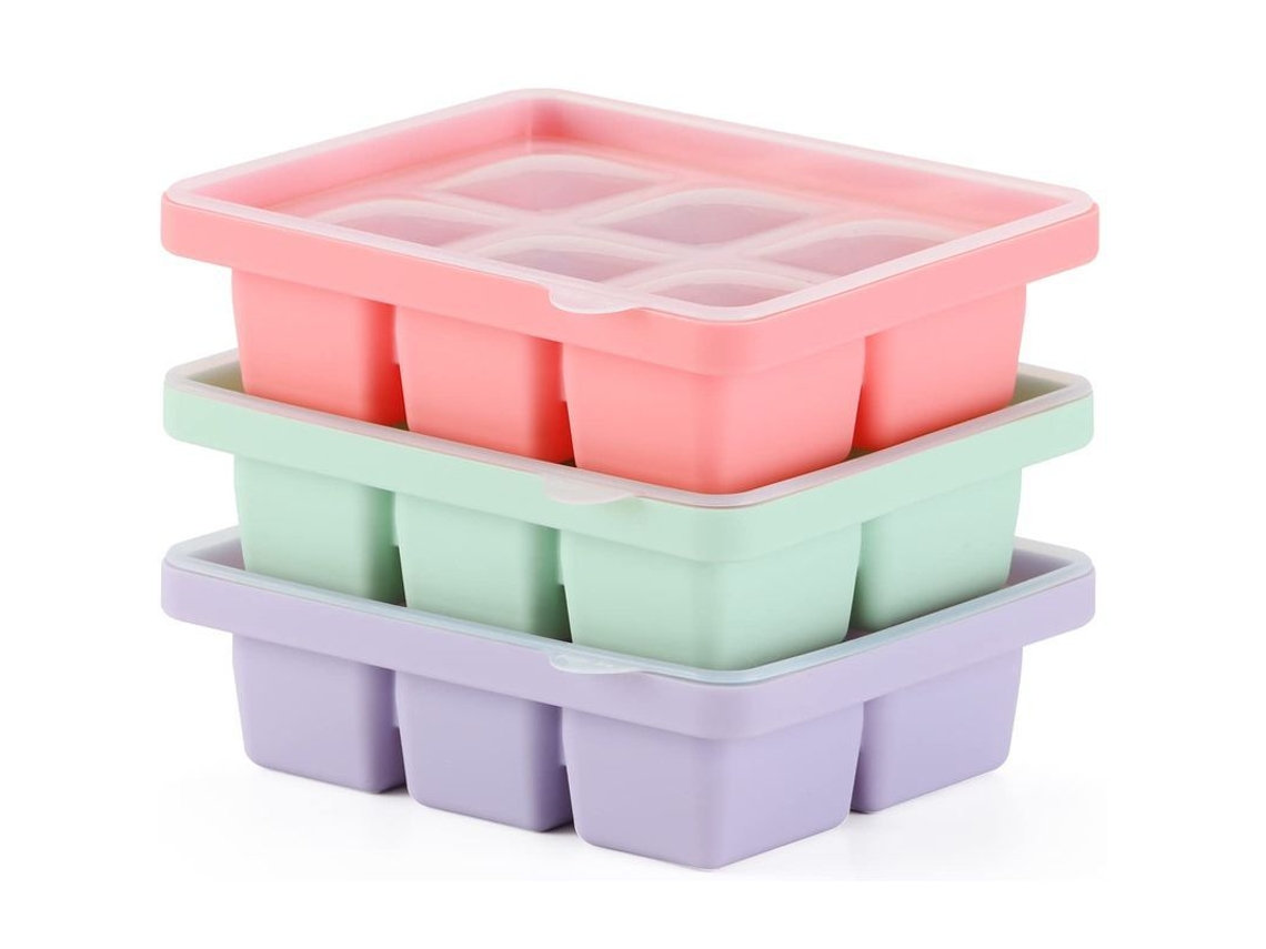 Bandeja De Silicona Para Cubitos De Hielo Con Tapa Extraíble, Moldes Grandes Para Cubitos De Hielo, 3 Piezas, 18 Cubitos.
