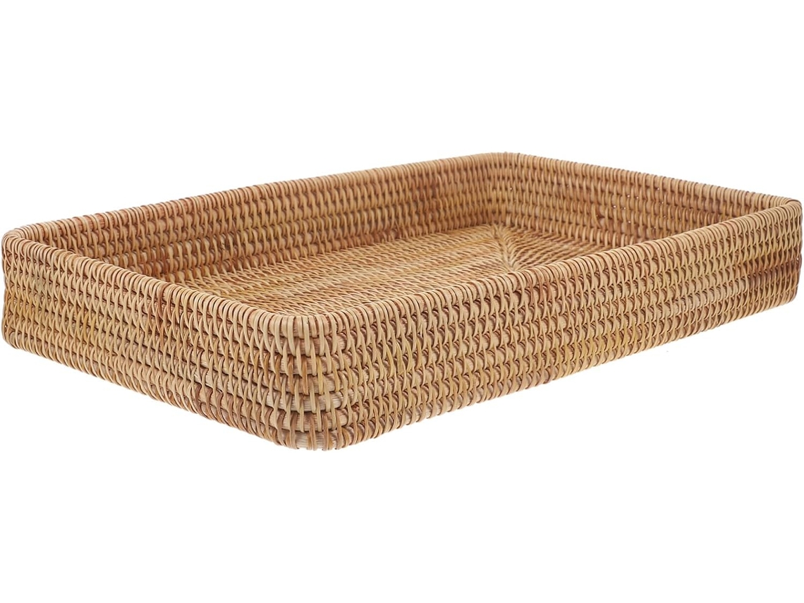 Bandeja Rectangular De Ratán Tejido, Resistente Y Decorativa, Para Servir En La Cocina Y El Baño.
