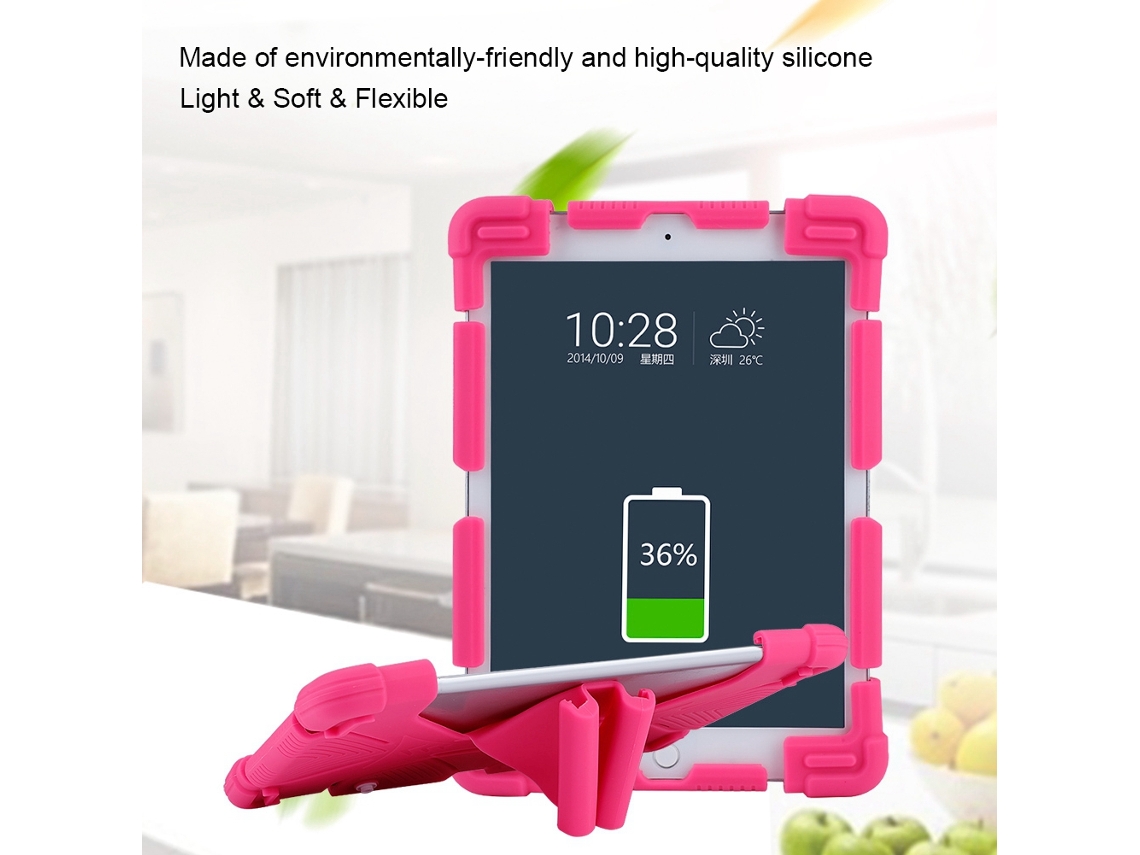 Funda protectora universal de silicona con soporte para tabletas/PC de 8, 9 y 12 pulgadas, color rosa claro y dorado.