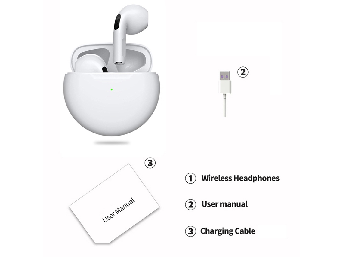 Auriculares Bluetooth (blancos), Con Cancelación De Ruido Táctil, Estilo Semi-intraural.