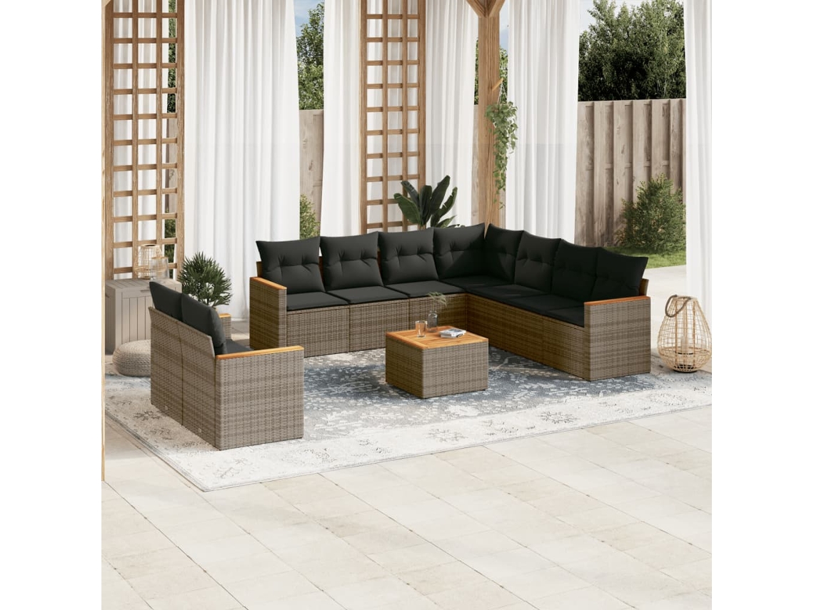 Conjunto de sofás de jardín de 10 piezas DKD Home Decor con cojines de mimbre gris