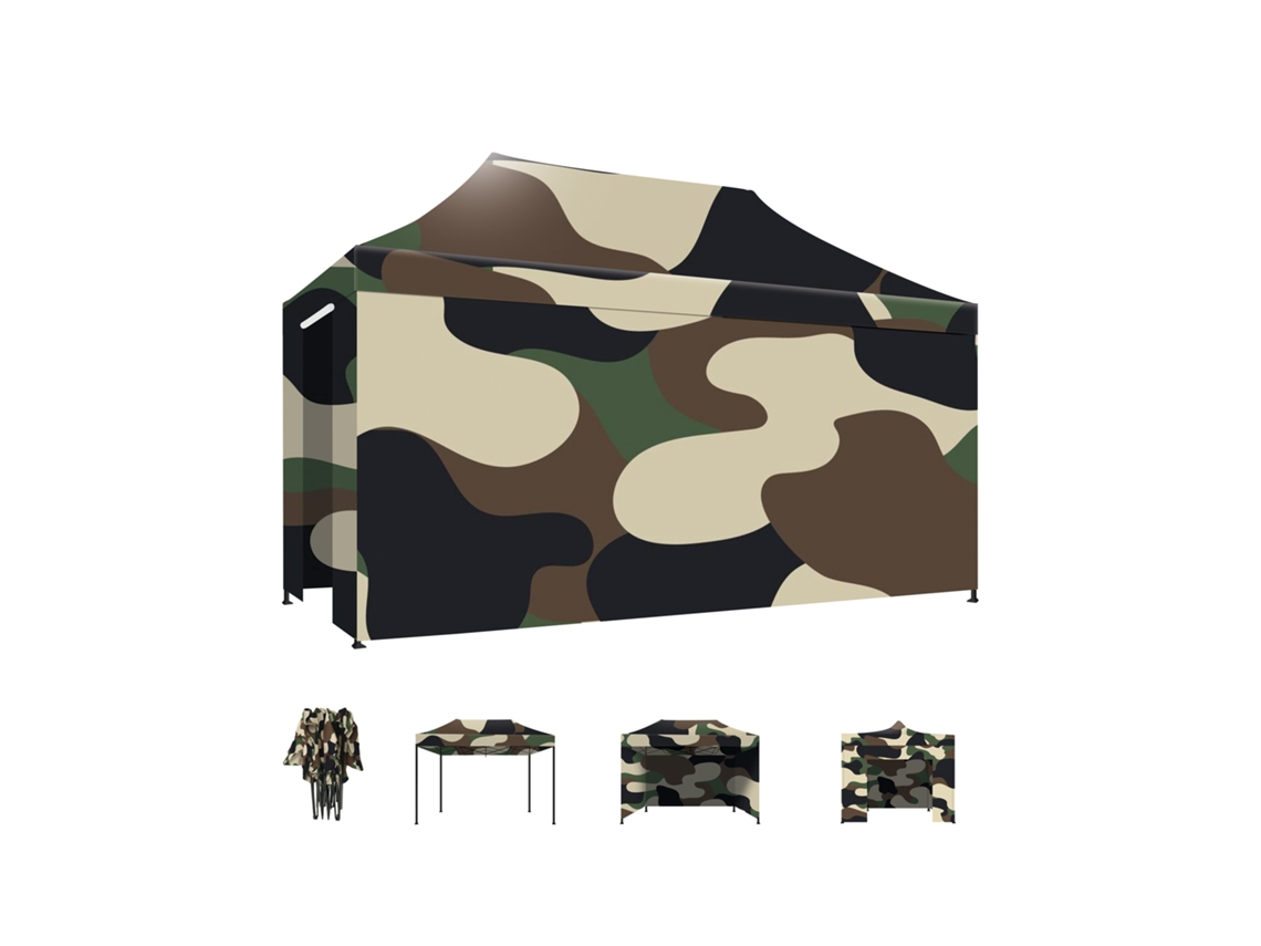 Cenador de jardín plegable Taman 3x4.5 con paredes laterales y mosquitera de camuflaje.
