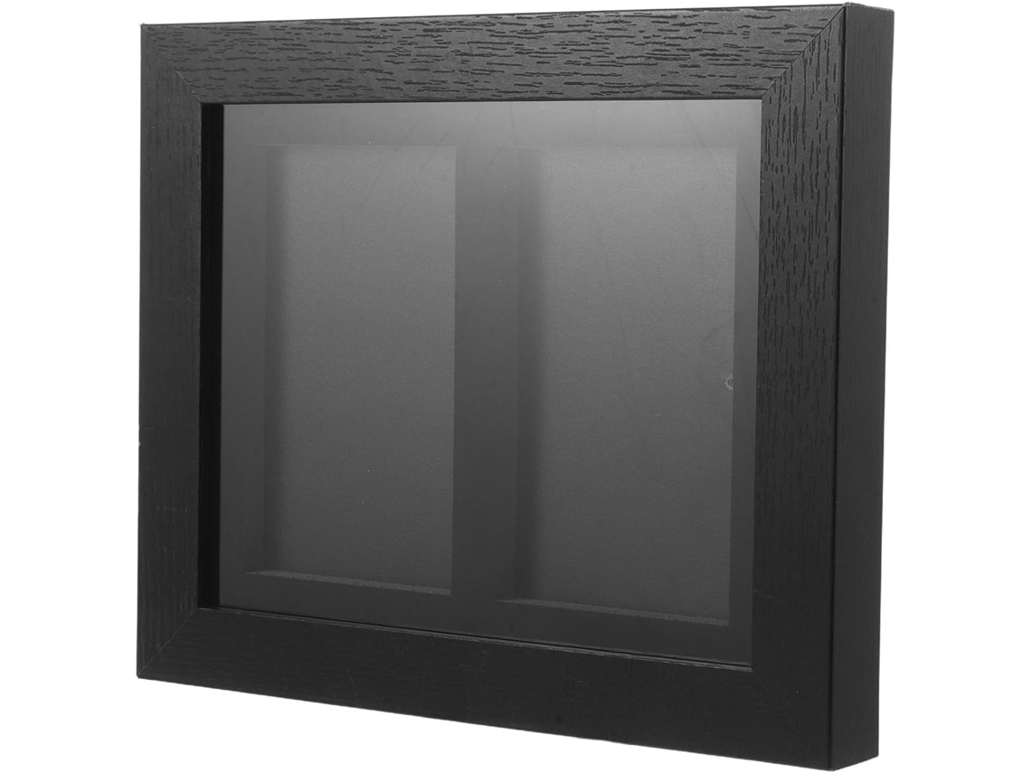 Soporte de pared para exhibir naipes, fibra negra, marco con 2 compartimentos.