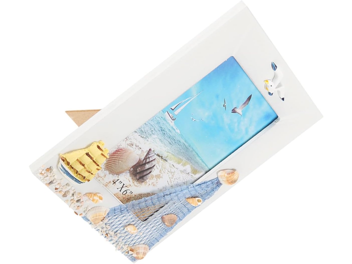 Marco Fotos Madera Estilo Mediterráneo Conchas Marinas Gaviotas Elegante Decorativo Hogar Material Cristal
