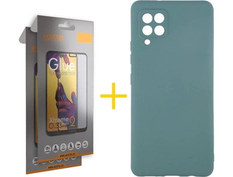 Carcasa y 2 Protectores de Pantalla de Vidrio Full Samsung A42 4G ACCETEL Silicona Líquida Verde