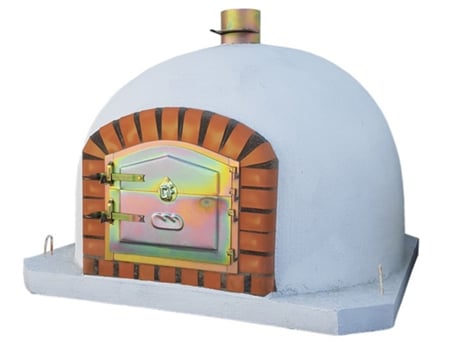 Horno de 100cm en cemento, con ladrillo al frente, con tubo y puerta en hierro galvanizado, pintado de blanco ARTICIMENTOS